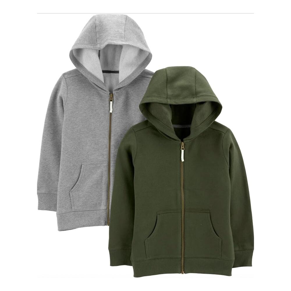 Carter's Simple Joys Olive Green and Gray Zip Up Hoodie Sweatshirt Set 12m
